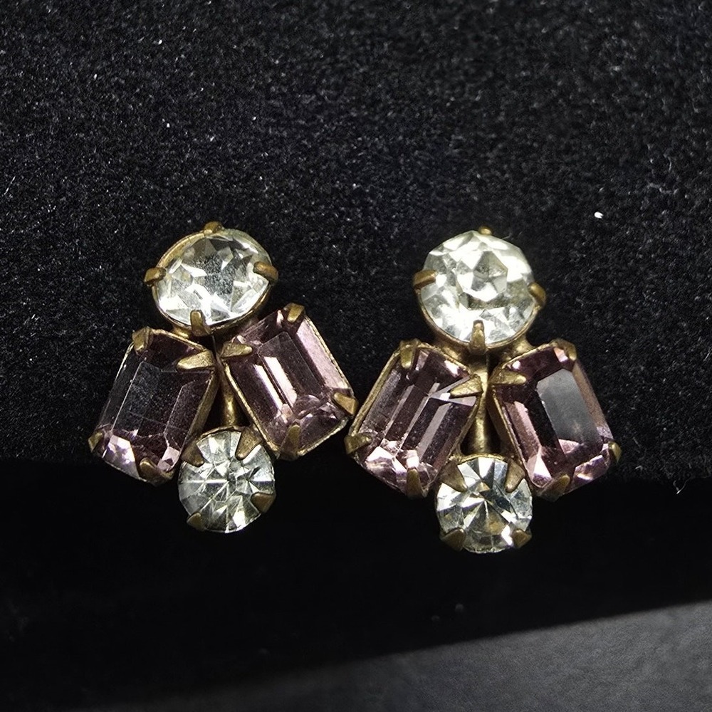 12K Gold Filled Purple Glass Screw Back Earrings Vintage